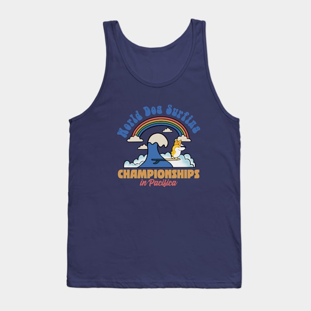 Dog surfing in pacific california Tank Top by Imaginar.drawing